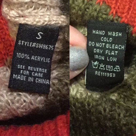 🎈Sold🎈Bright Red & Olive Stripe Cozy Side Slit Sweater (S) - Picture 10 of 12